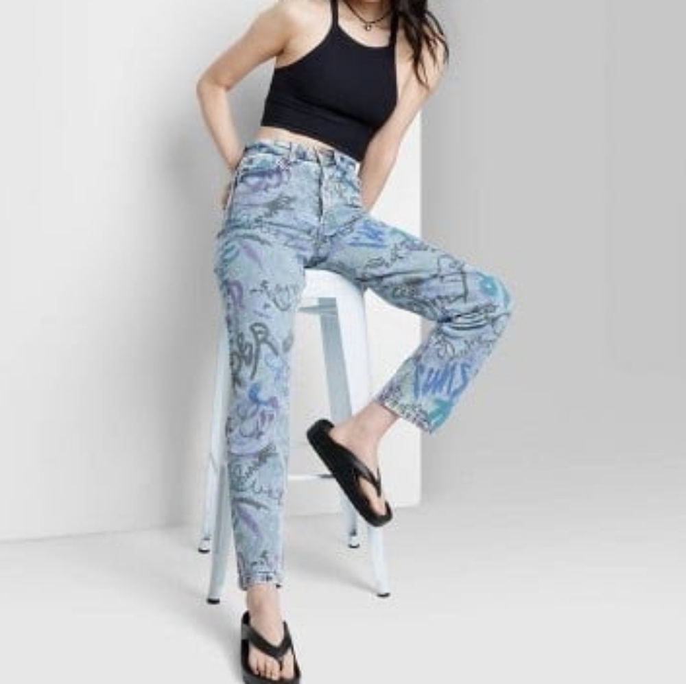 Wild Fable Graffiti Super High-Rise Straight Jeans - size 16 New